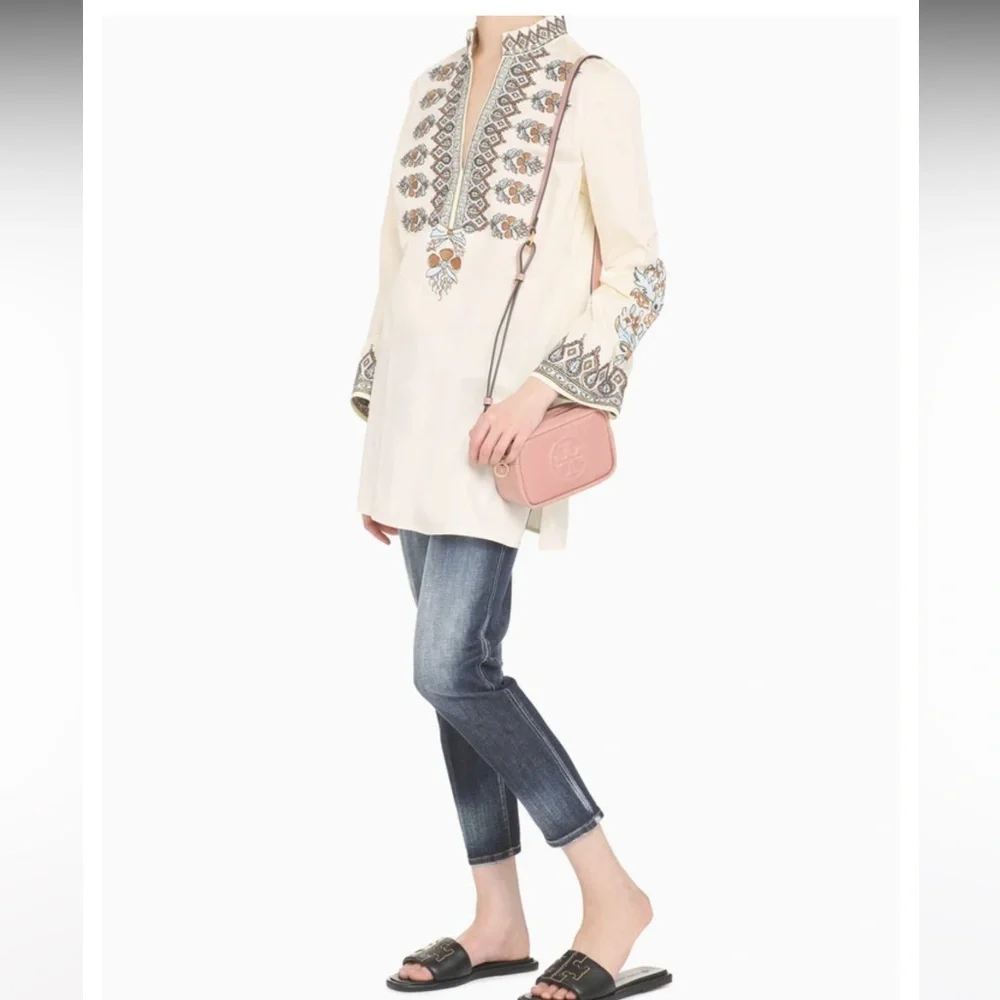 Tory Burch Cream Tunic with Brown and Blue Embroidery - Picture 3 of 12